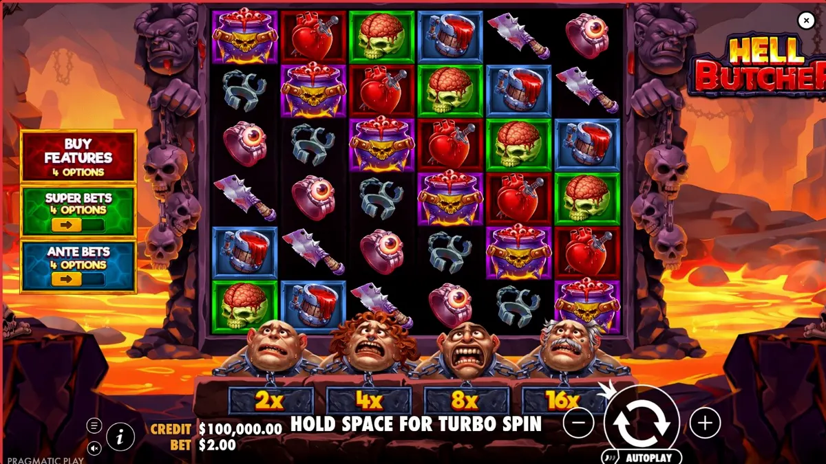 Tampilan visual slot Hell Butcher dengan tema horor butcher shop